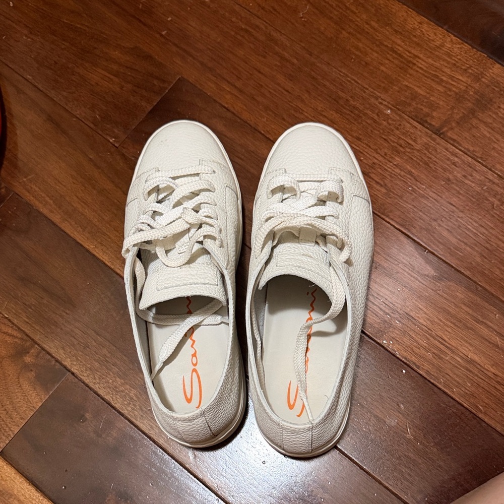 White Leather Lace-Up Sneakers